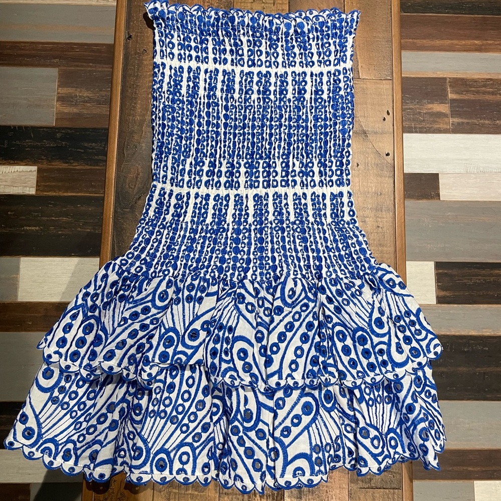 Blue Strapless Ruffle Dress - Picture 5 of 5